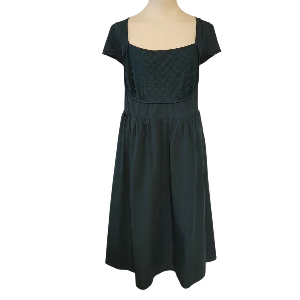 BloomChic Eyelet Embroidered Panel Square Neck Midi Dress Teal 14-16 Cottagecore